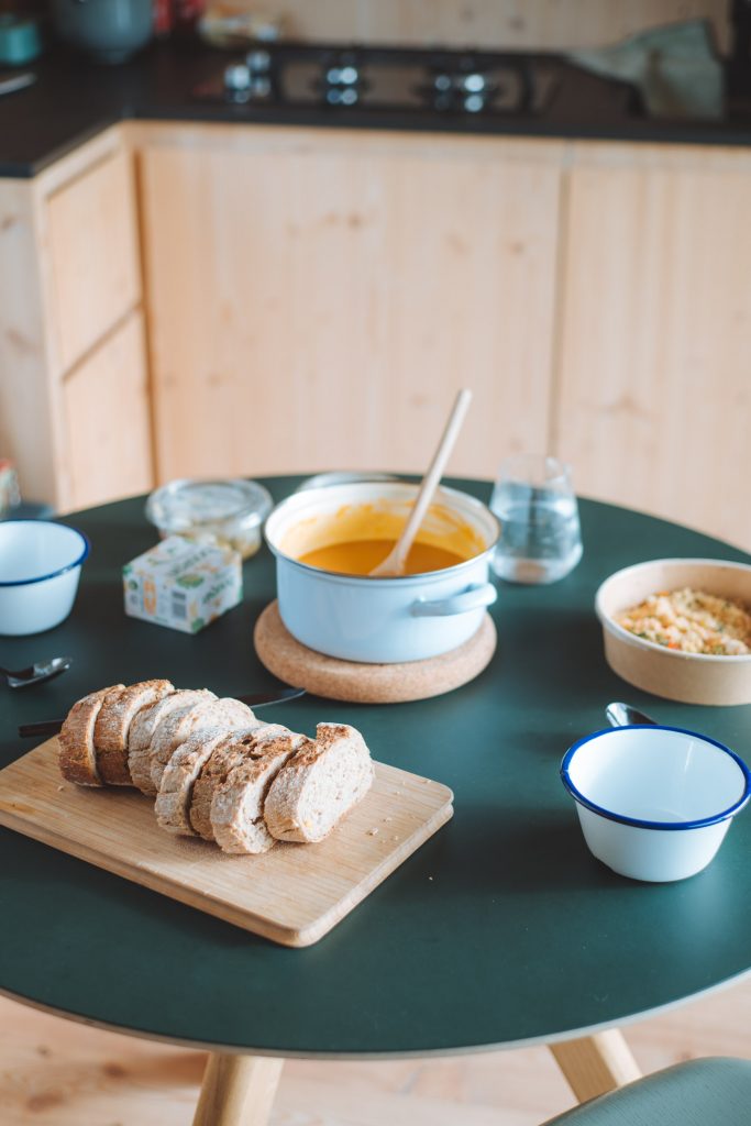 soup and bread on the table ready to eat