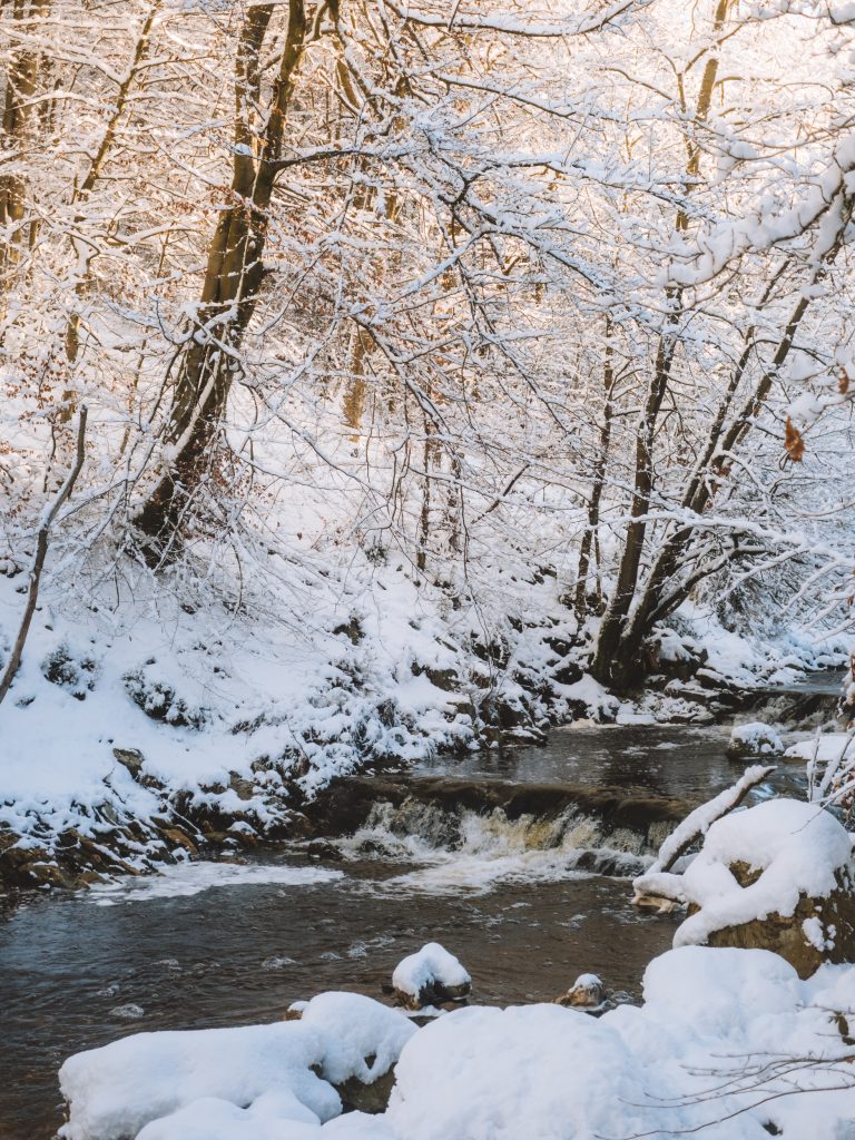 cascade in a snow landscape in the hoëgne valley