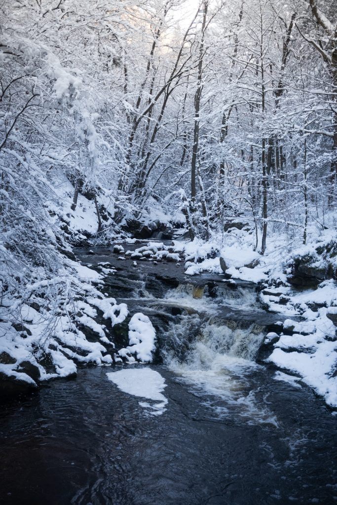 cascade in a snow landscape in the hoëgne valley