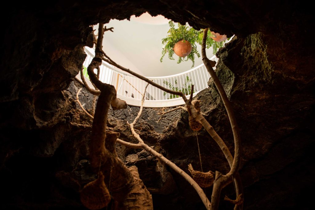 view from below looking up in the volcanic house in lanzarote