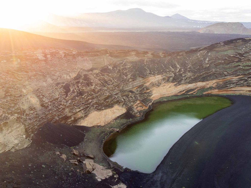 green lake by el golfo in lanzarote from above with dji mini 2