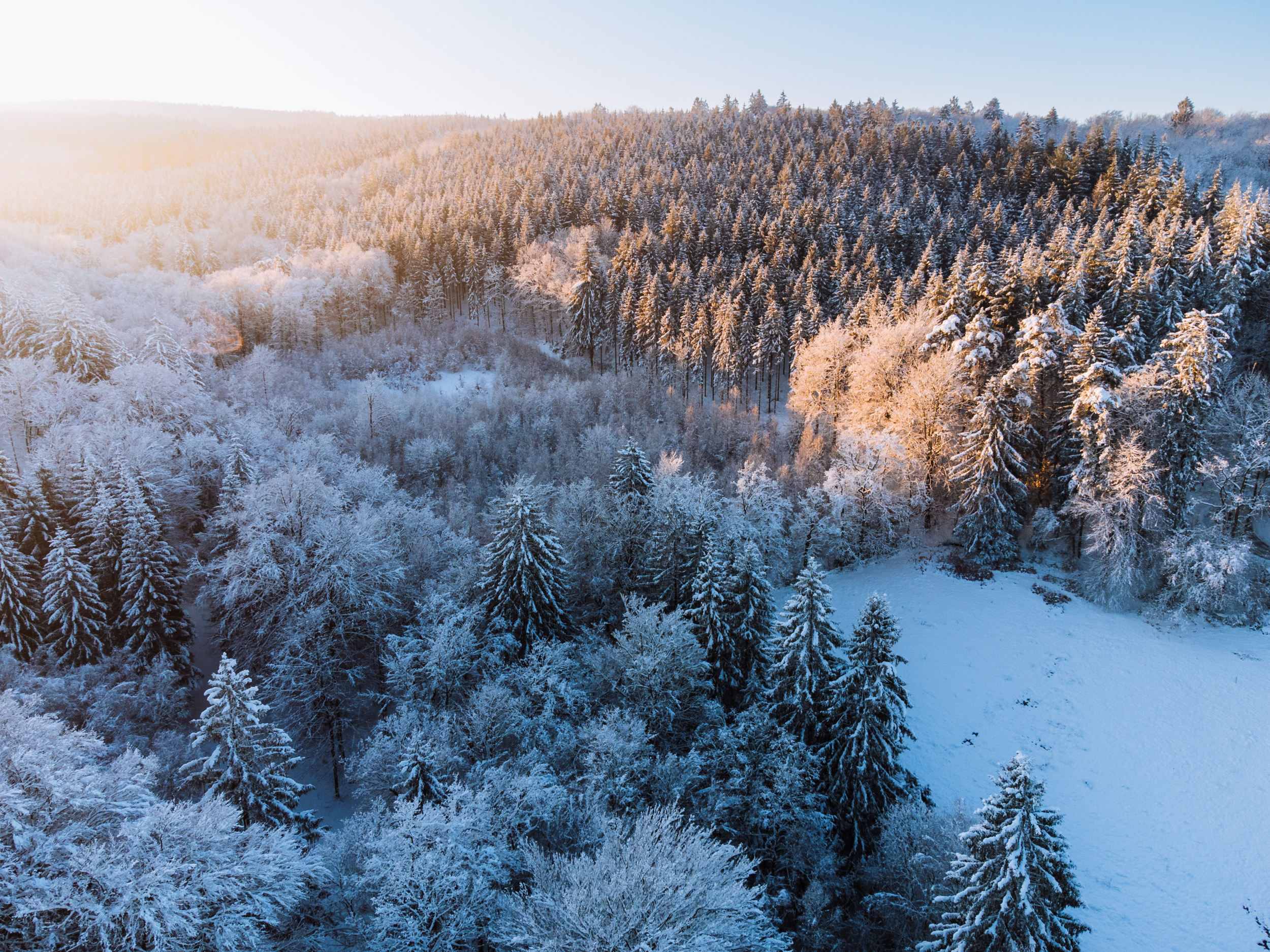 sunrise over the hoëgne valley in the ardennes in winter shot with dji mini 2