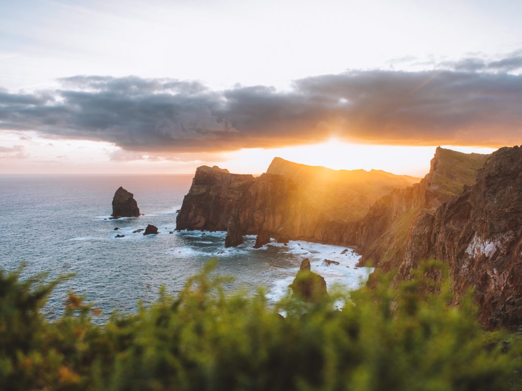 view of cliffs of madeira with grass in the foreground