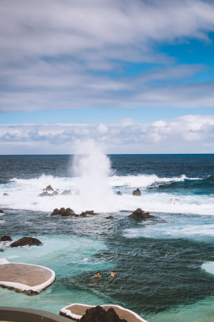 big waves at the natural swimming pools of porto moniz