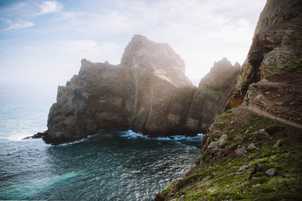 huge cliff in the ocean on the trail of sao lourenco in madeira